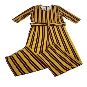 Vamp Pants Womens 2X Yellow Casual Lightweight 3/4 Sleeve Striped Jumpsuit